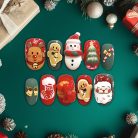 3D Christmas Press-On Nails, Cute Santa, Snowman &amp; Gingerbread Holiday Nail Set, Red &amp; Green Festive Nails