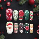 Festive Christmas Press-On Nails, Santa &amp; Gingerbread 3D Nail Set with Snowflake, Bow &amp; Candy Stripe Designs