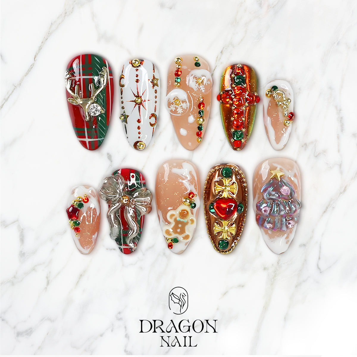 Luxury Christmas Nails, 3D Reindeer, Gingerbread &amp; Tree Nail Art, Elegant Holiday Nail Design
