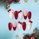 Hello Kitty Valentine Nails, Red &amp; White Cute Heart Nail Art, Kawaii Press On Nails