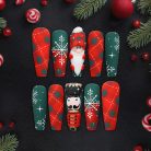 Plaid Nutcracker &amp; Gnome Christmas Press-On Nails, Red &amp; Green Matte Holiday Nail Set with 3D Figures and Snowflake Patterns — Festive Handmade Nails