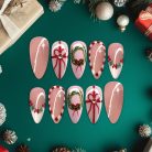 Christmas Wreath &amp; Ribbon Press-On Nails, Pink and Red Holiday Nail Set with Festive Gift Bow &amp; Polka Dot Details — Elegant Winter Nails