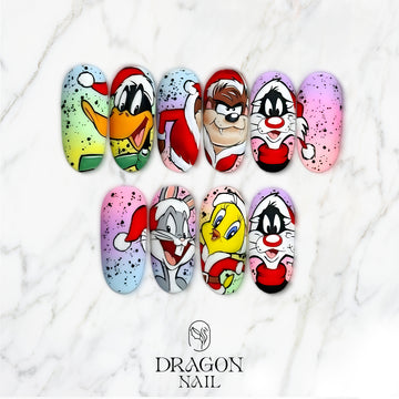 Christmas Cartoon Character Press On Nails, Looney Tunes Holiday Nail Art Set, Hand-Painted Festive Nails for Christmas Lovers