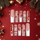 Red &amp; White Peppermint Christmas Press-On Nails, Long Coffin Winter Nail Set with Candy Cane, Snowflake &amp; Sweater Texture — Holiday Glam Nails