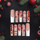 Red &amp; White Peppermint Christmas Press-On Nails, Long Coffin Winter Nail Set with Candy Cane, Snowflake &amp; Sweater Texture — Holiday Glam Nails