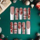 Red &amp; White Peppermint Christmas Press-On Nails, Long Coffin Winter Nail Set with Candy Cane, Snowflake &amp; Sweater Texture — Holiday Glam Nails