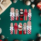 Hello Kitty &amp; Kuromi Christmas Press-On Nails, Red Candy Cane Holiday Nail Set with 3D Bows, Rhinestones &amp; Glitter — Kawaii Long Coffin Nails