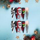 Nightmare Before Christmas Press-On Nails, Jack Skellington 3D Holiday Nail Set with Santa Hat &amp; Reindeer Design — Gothic Christmas Nails
