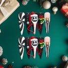 Nightmare Before Christmas Press-On Nails, Jack Skellington 3D Holiday Nail Set with Santa Hat &amp; Reindeer Design — Gothic Christmas Nails
