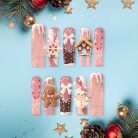 Pink Gingerbread Christmas Press-On Nails, 3D Cute Holiday Nail Set with Hello Kitty, Gingerbread Man &amp; Snowflake Charms — Kawaii Winter Nails
