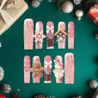 Pink Gingerbread Christmas Press-On Nails, 3D Cute Holiday Nail Set with Hello Kitty, Gingerbread Man &amp; Snowflake Charms — Kawaii Winter Nails