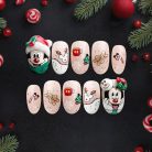 Christmas Cartoon Press-On Nails, Cute Mickey &amp; Minnie Holiday Nail Art with Gingerbread, Candy Cane &amp; Snowflakes