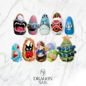 Studio Ghibli 3D Mixed Character Press-On Nails, Totoro, Spirited Away, Howl’s Moving Castle, Ponyo, Kiki Nail Art Set