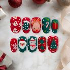 Cute 3D Christmas Press-On Nails, Red &amp; Green Holiday Nail Set with Reindeer, Santa, and Snowman Designs