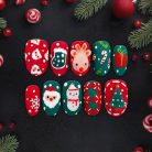 Cute 3D Christmas Press-On Nails, Red &amp; Green Holiday Nail Set with Reindeer, Santa, and Snowman Designs