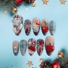 Cute 3D Hello Kitty Press-On Nails, Red &amp; Blue Plaid Nail Set with Bow, Star &amp; Cherry Charms