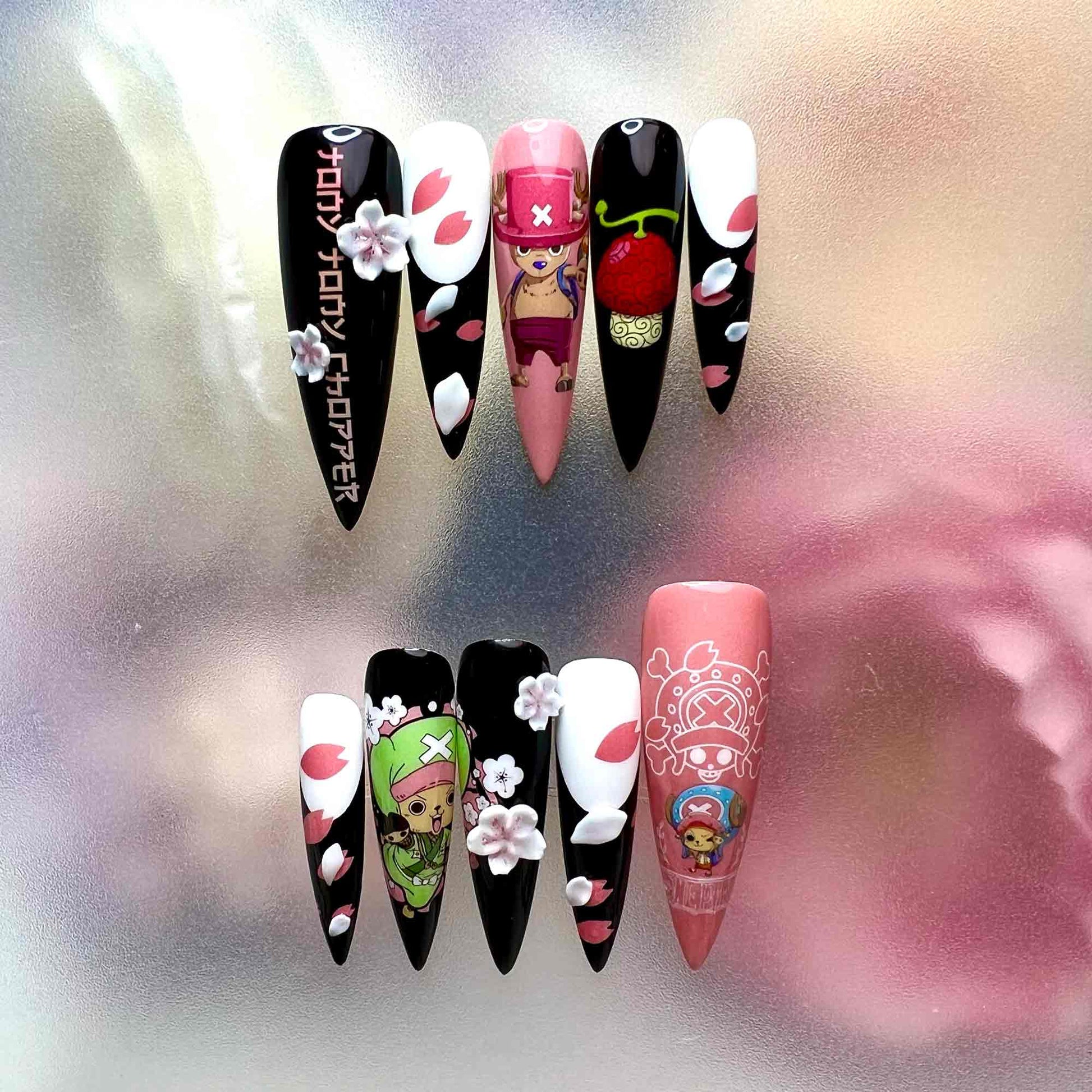 Tony Tony Chopper Nails – One Piece Sakura Edition Press-On Nail Set, Cherry Blossom Anime Design | Dragonnail