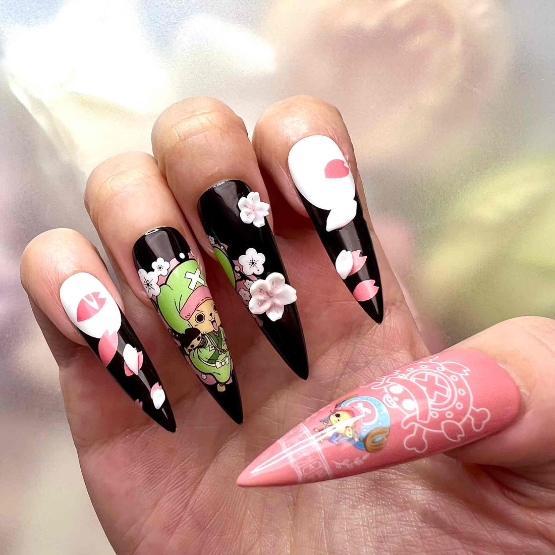 Tony Tony Chopper Nails – One Piece Sakura Edition Press-On Nail Set, Cherry Blossom Anime Design | Dragonnail
