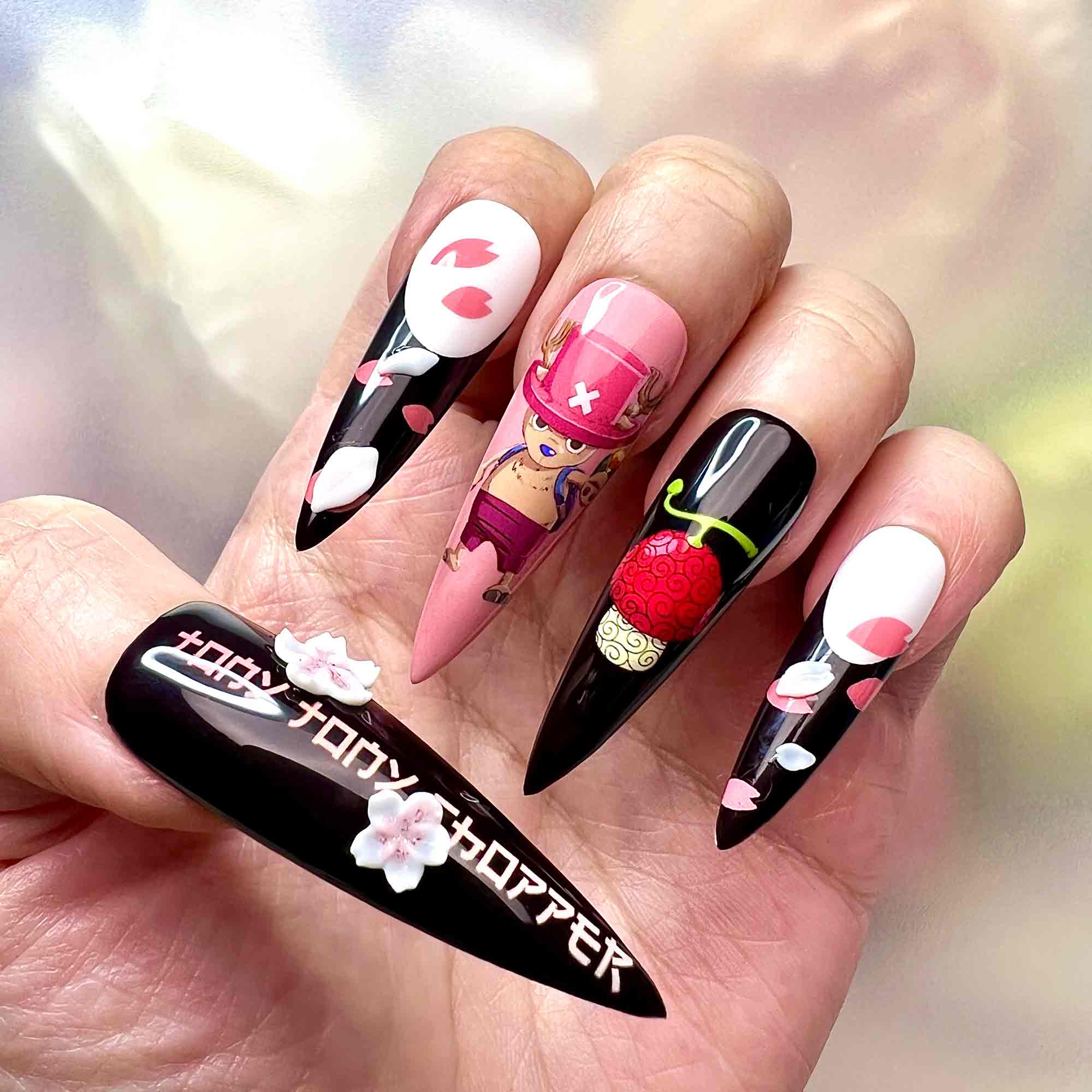 Tony Tony Chopper Nails – One Piece Sakura Edition Press-On Nail Set, Cherry Blossom Anime Design | Dragonnail