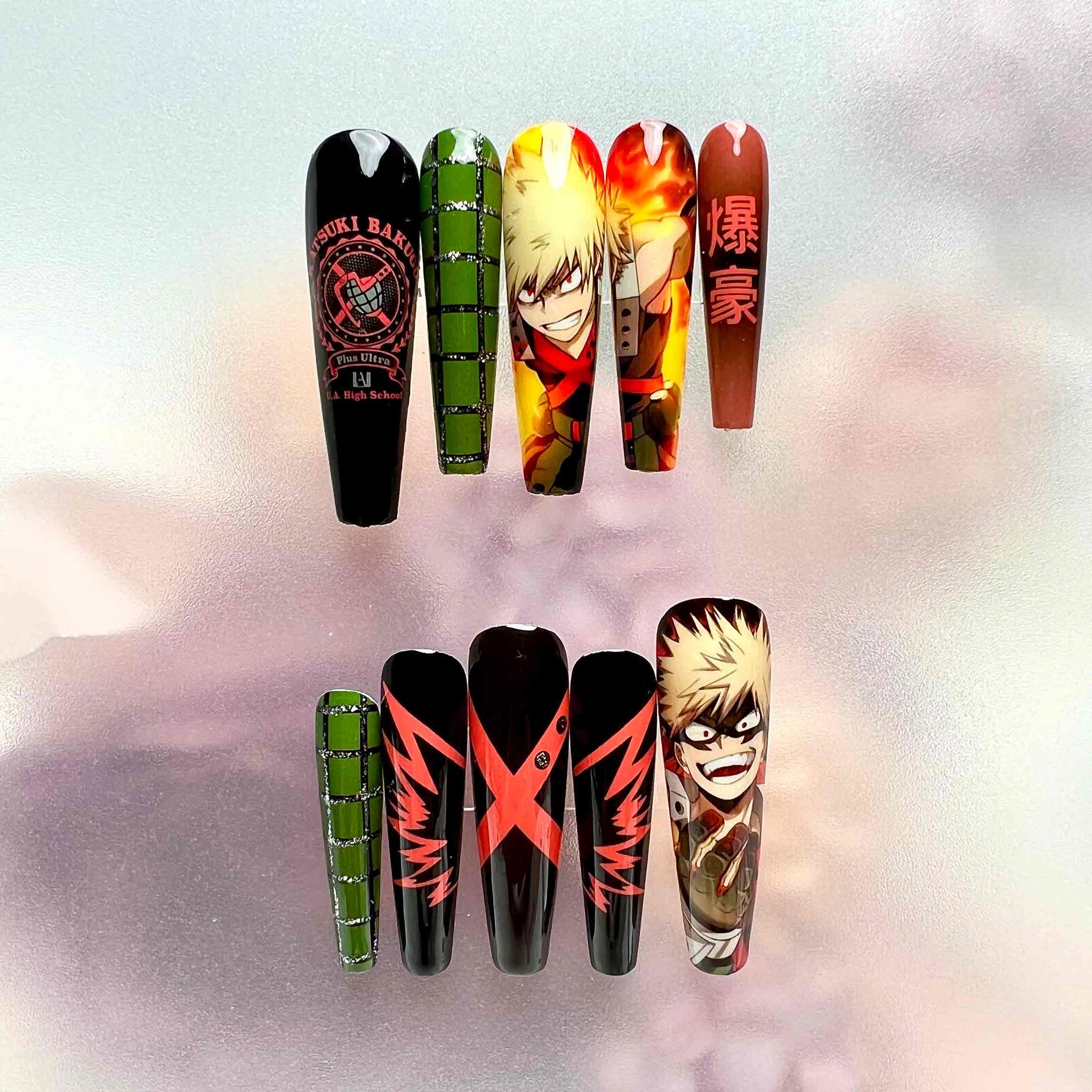 Katsuki Bakugo Nails – My Hero Academia MHA Press-On Set, 3D Grenade &amp; Explosion Anime Design | Dragonnail