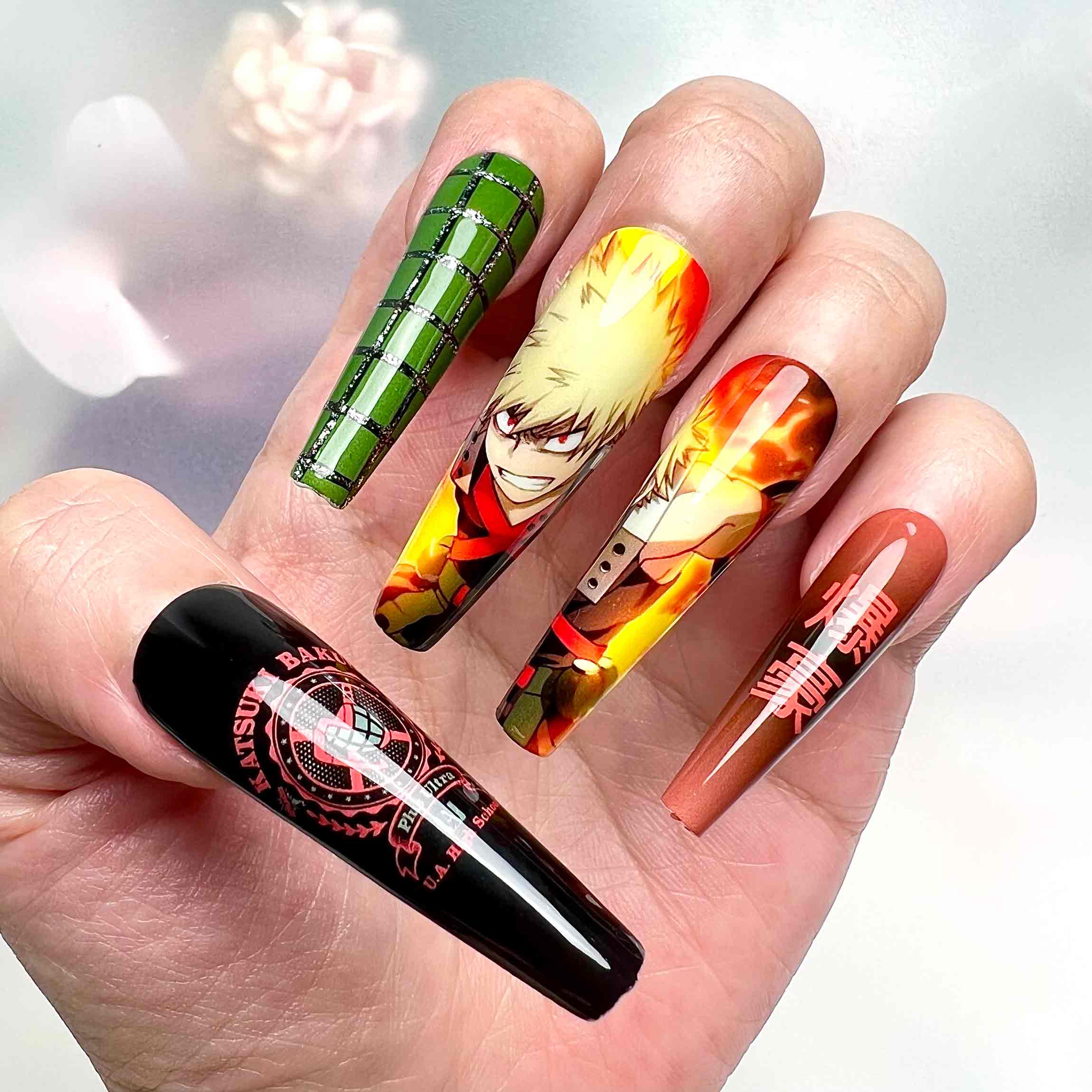 Katsuki Bakugo Nails – My Hero Academia MHA Press-On Set, 3D Grenade &amp; Explosion Anime Design | Dragonnail