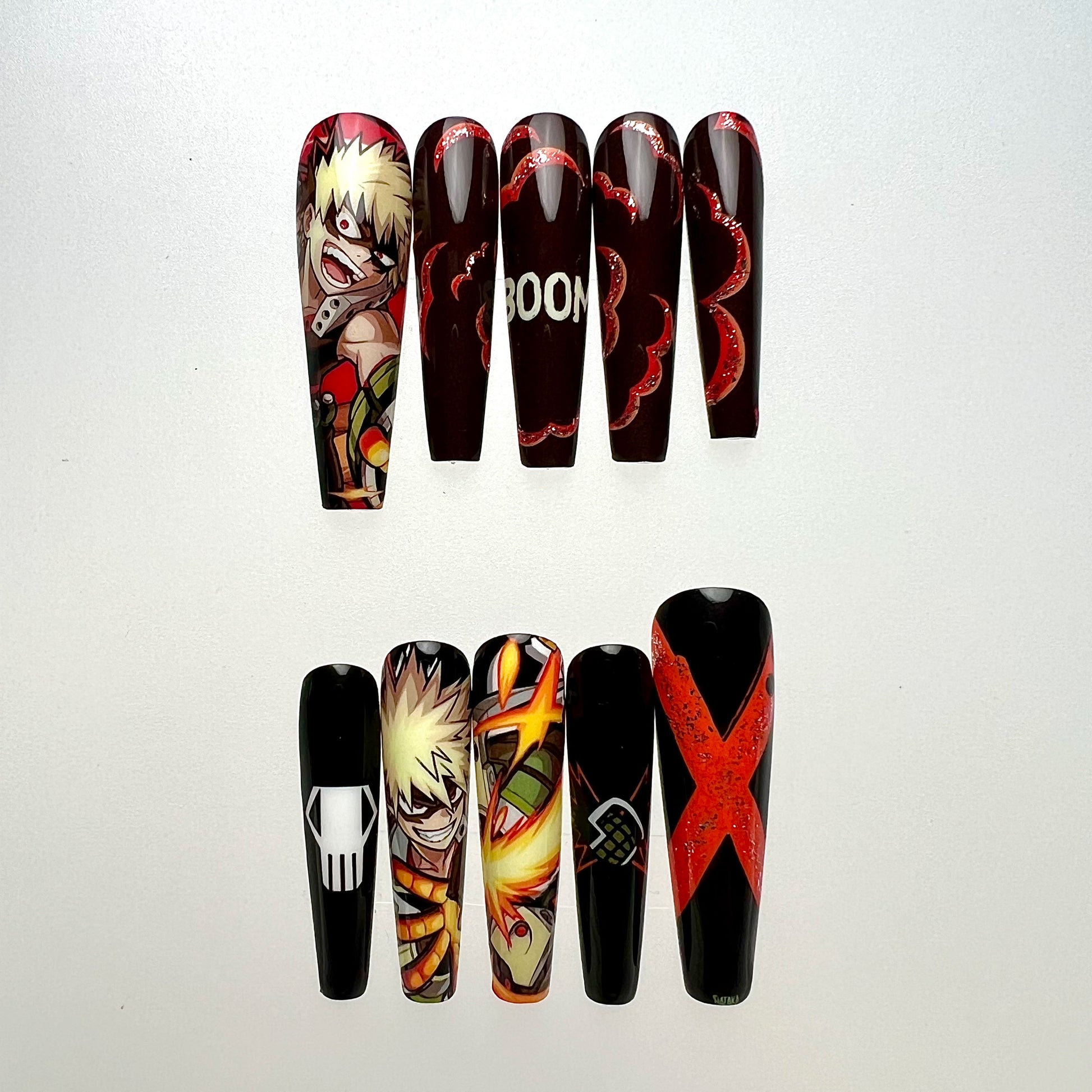 Katsuki Bakugo Nails – My Hero Academia MHA Press-On Set, "BOOM" Explosion Anime Design | Dragonnail