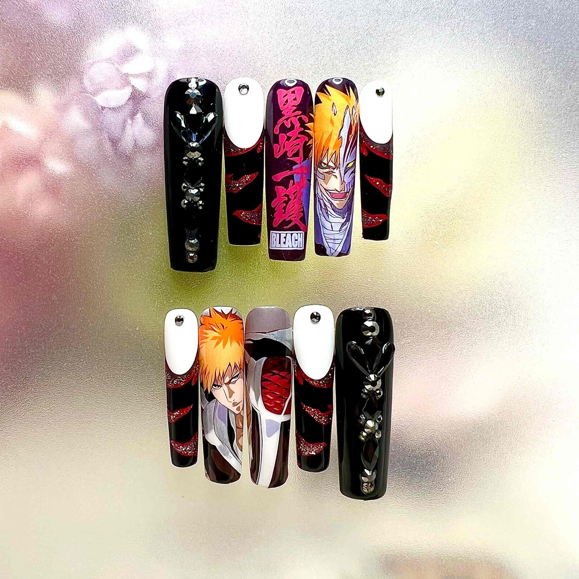 Ichigo Kurosaki Nails – Bleach Press-On Nail Set, Hollow Form Edition | Dragonnail