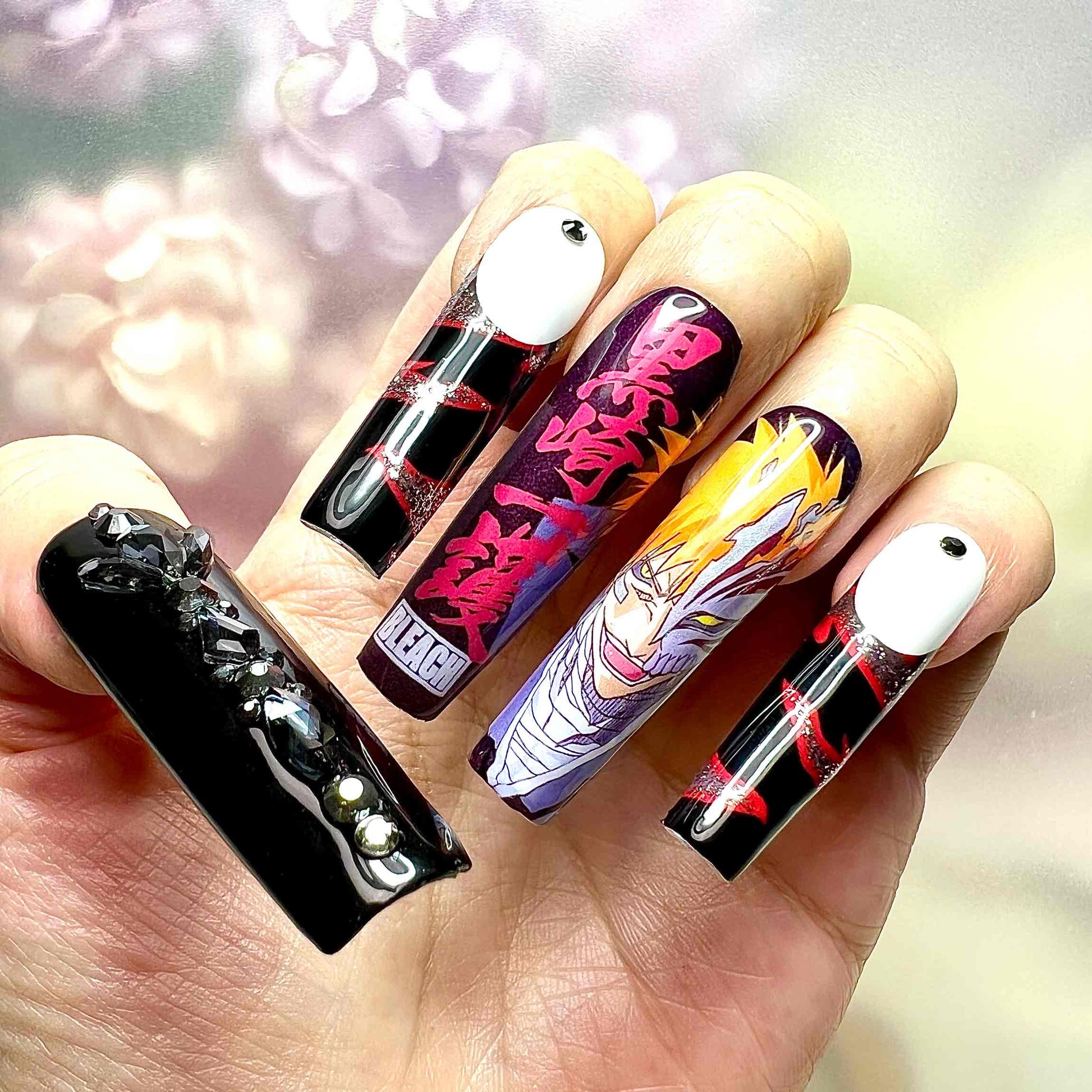 Ichigo Kurosaki Nails – Bleach Press-On Nail Set, Hollow Form Edition | Dragonnail