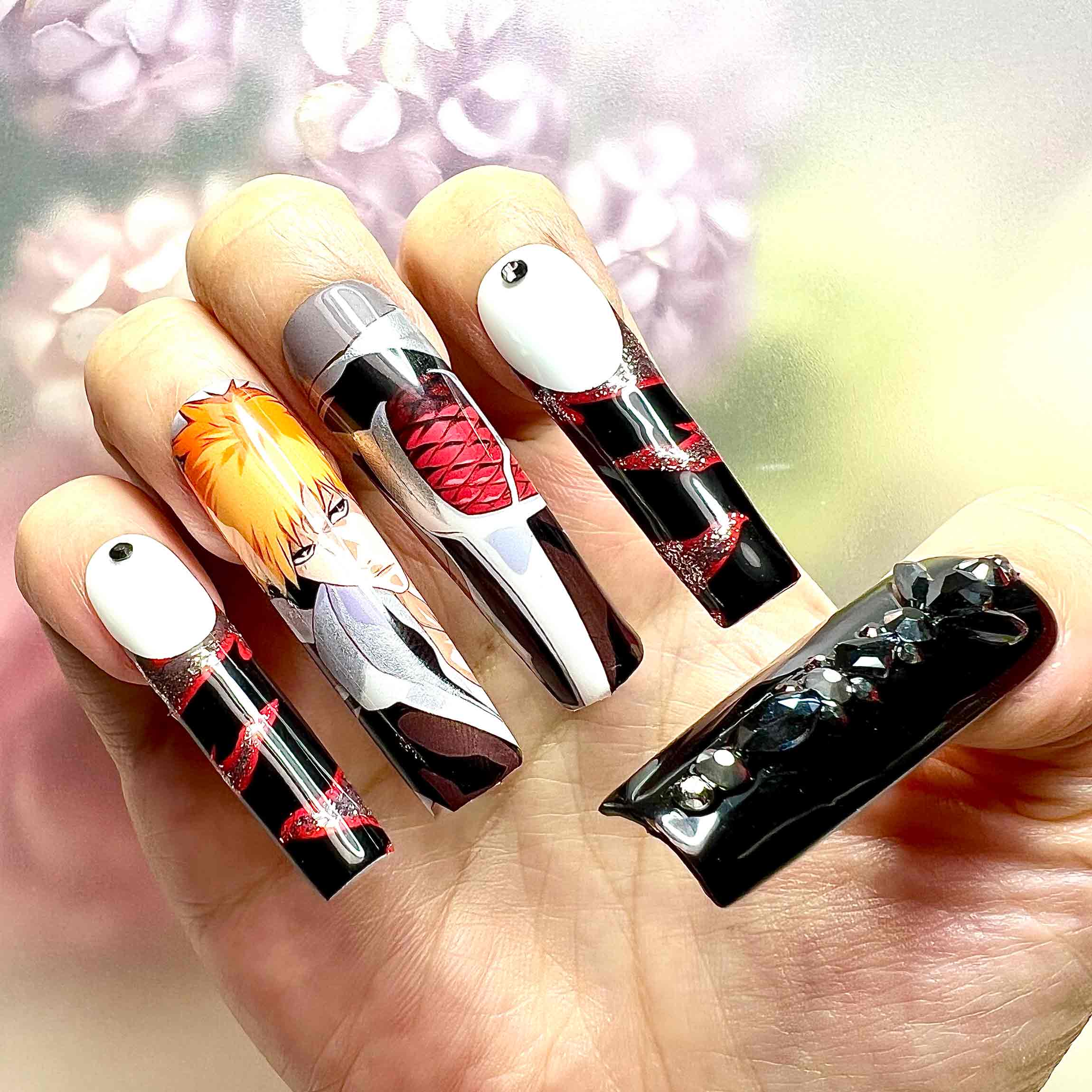 Ichigo Kurosaki Nails – Bleach Press-On Nail Set, Hollow Form Edition | Dragonnail