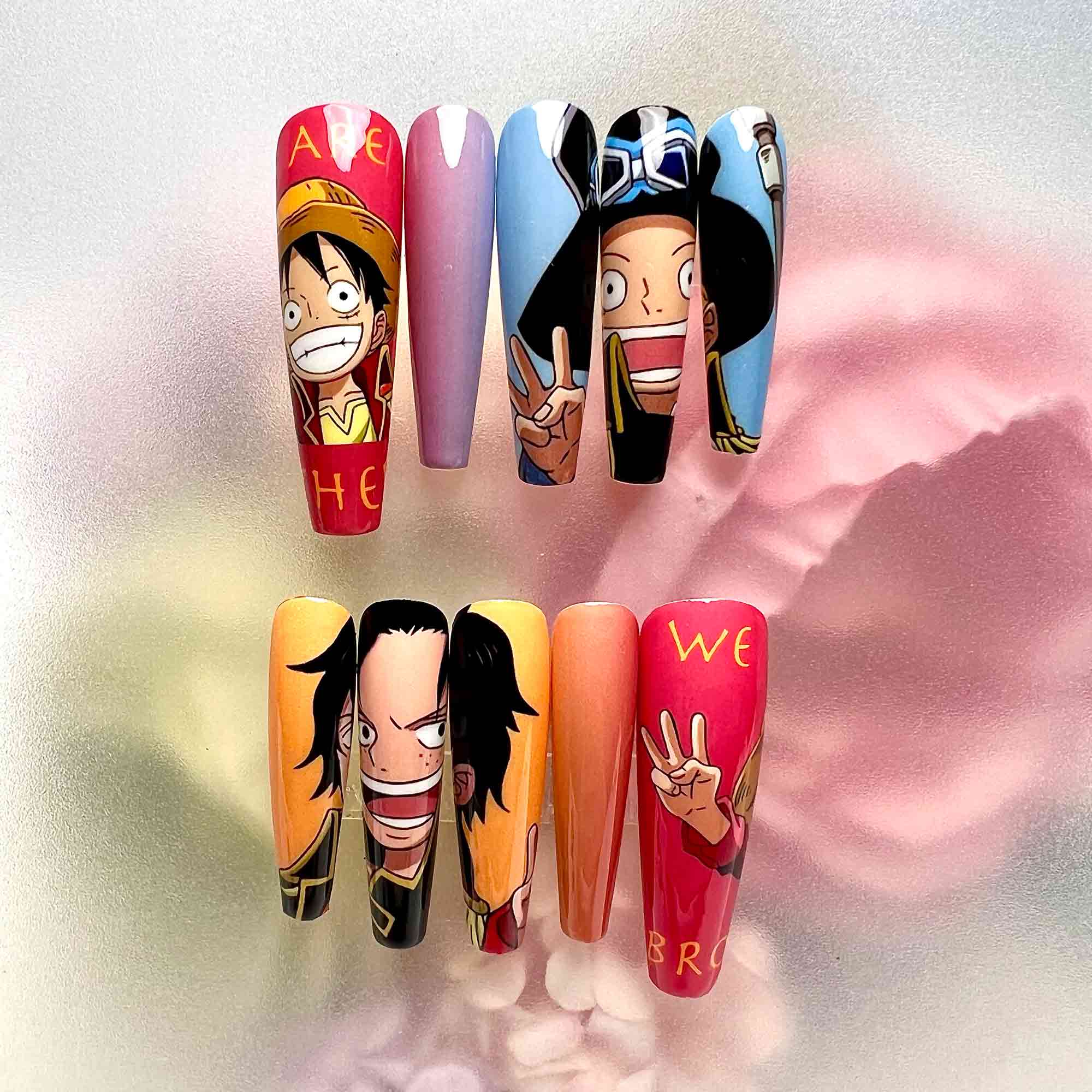 One Piece Brothers Nails – Luffy, Ace &amp; Sabo Press-On Nail Set, Anime Friendship Design | Dragonnail
