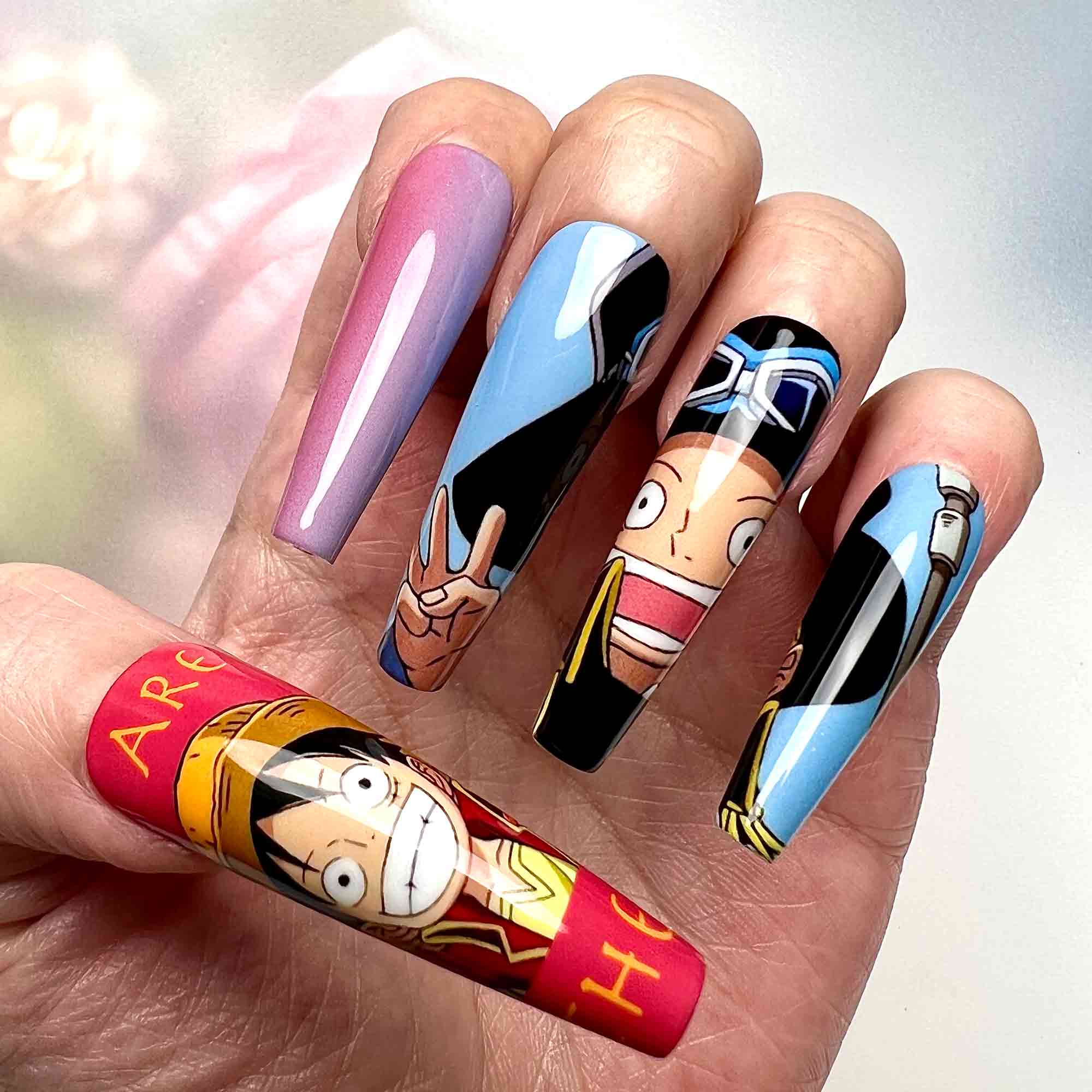 One Piece Brothers Nails – Luffy, Ace &amp; Sabo Press-On Nail Set, Anime Friendship Design | Dragonnail