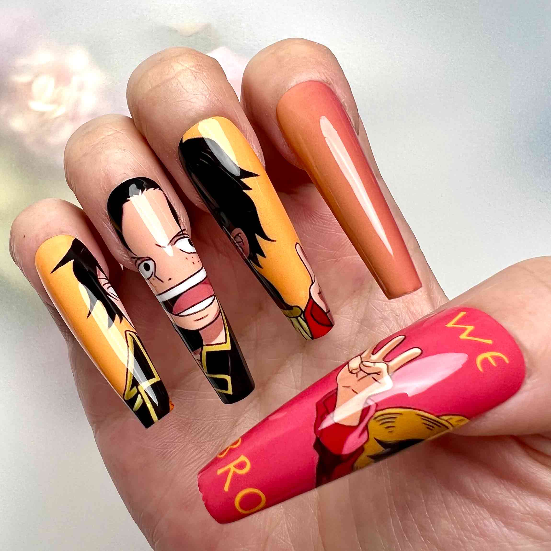 One Piece Brothers Nails – Luffy, Ace &amp; Sabo Press-On Nail Set, Anime Friendship Design | Dragonnail