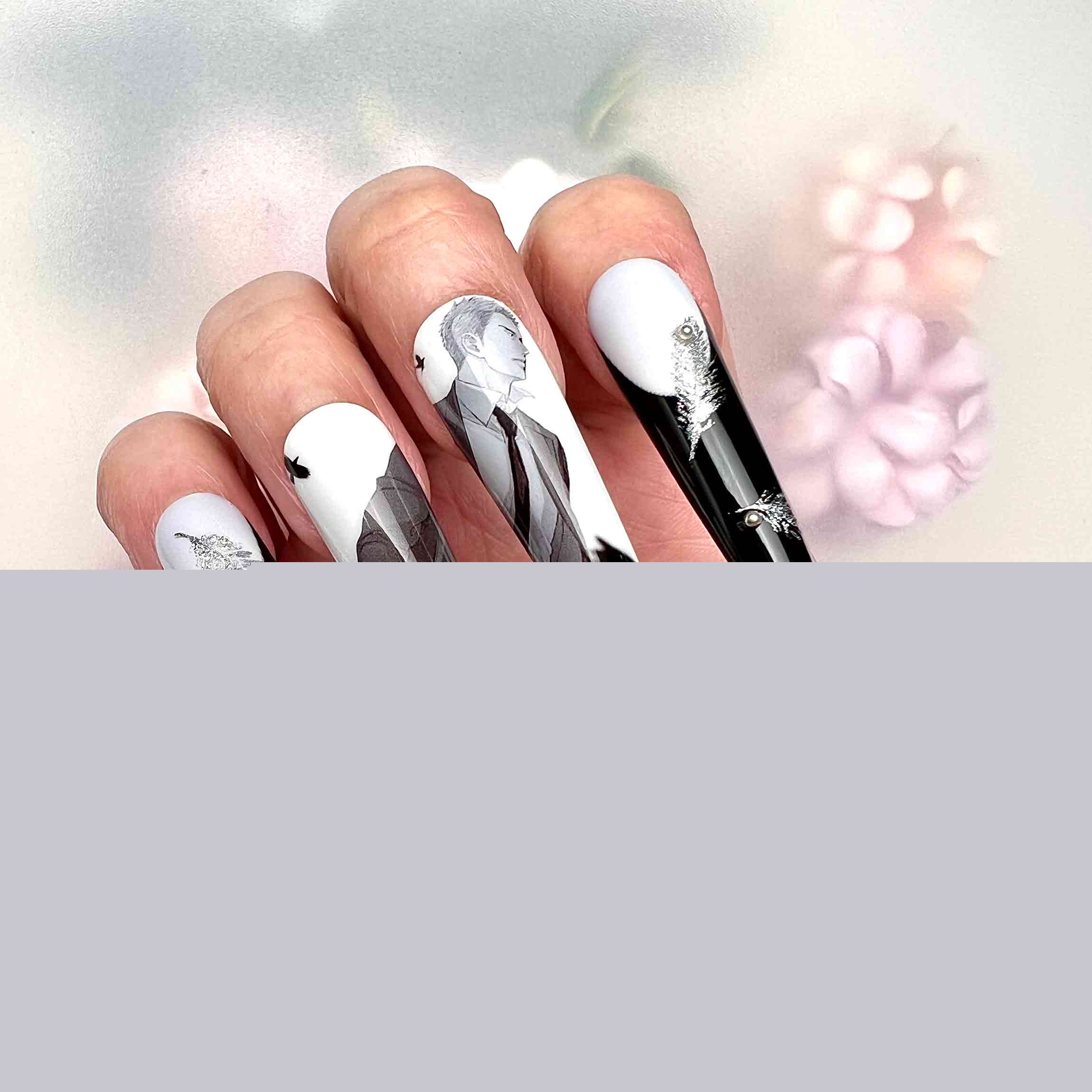 Lucifer Nails – Case File Compendium Donghua Press-On Set, 3D Feather &amp; Monochrome Angel Design | Dragonnail