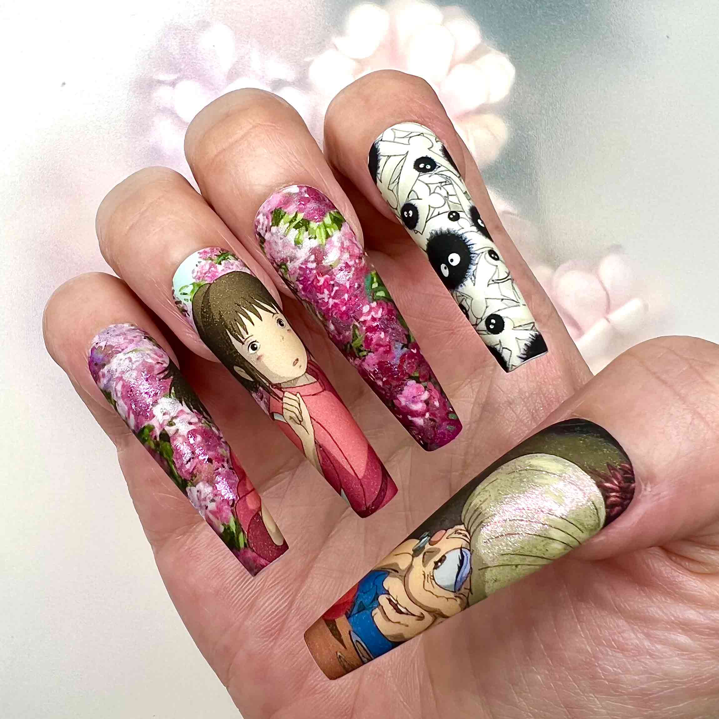 Spirited Away Nails – Studio Ghibli Press-On Set, Chihiro, Haku &amp; No-Face Anime Design | Dragonnail