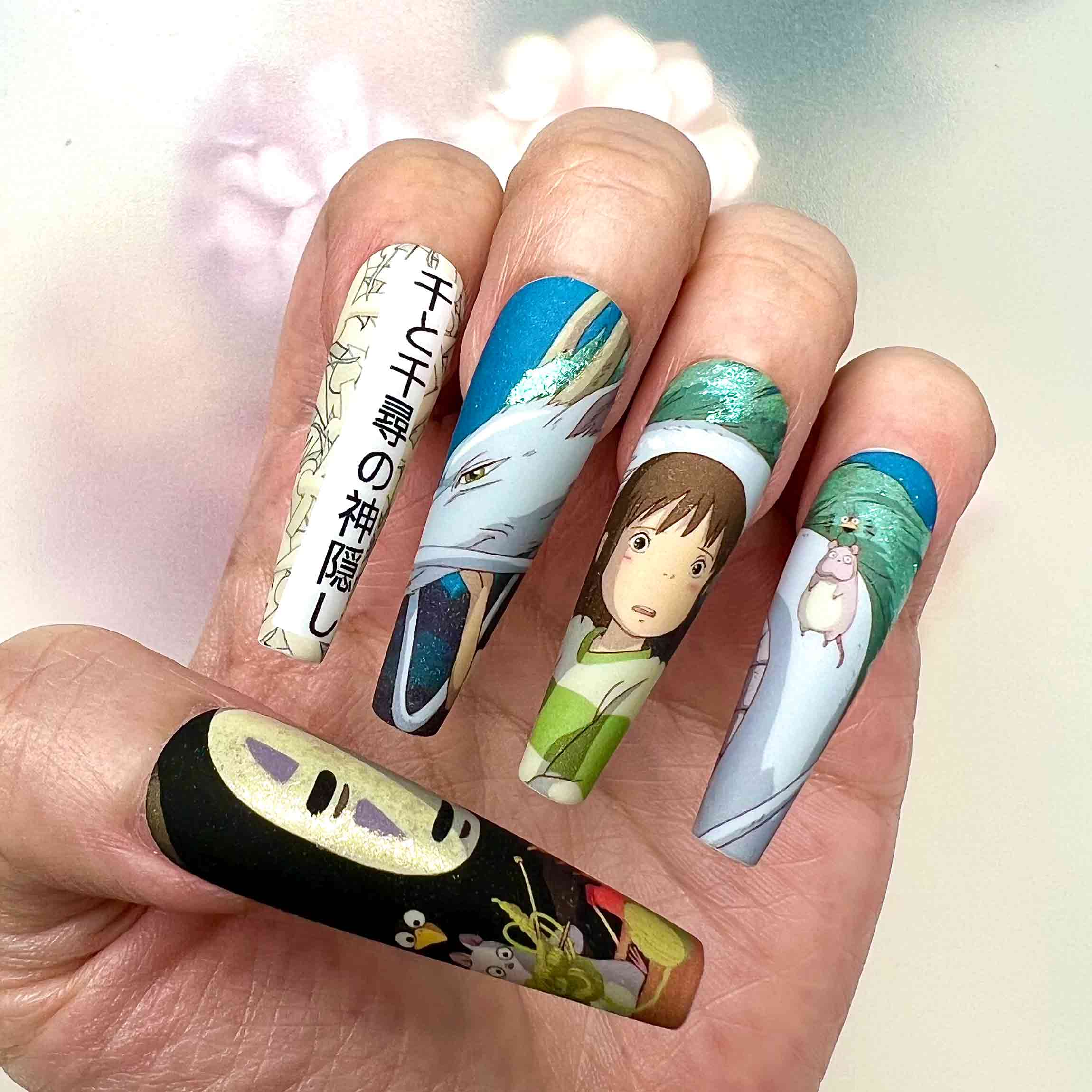 Spirited Away Nails – Studio Ghibli Press-On Set, Chihiro, Haku &amp; No-Face Anime Design | Dragonnail