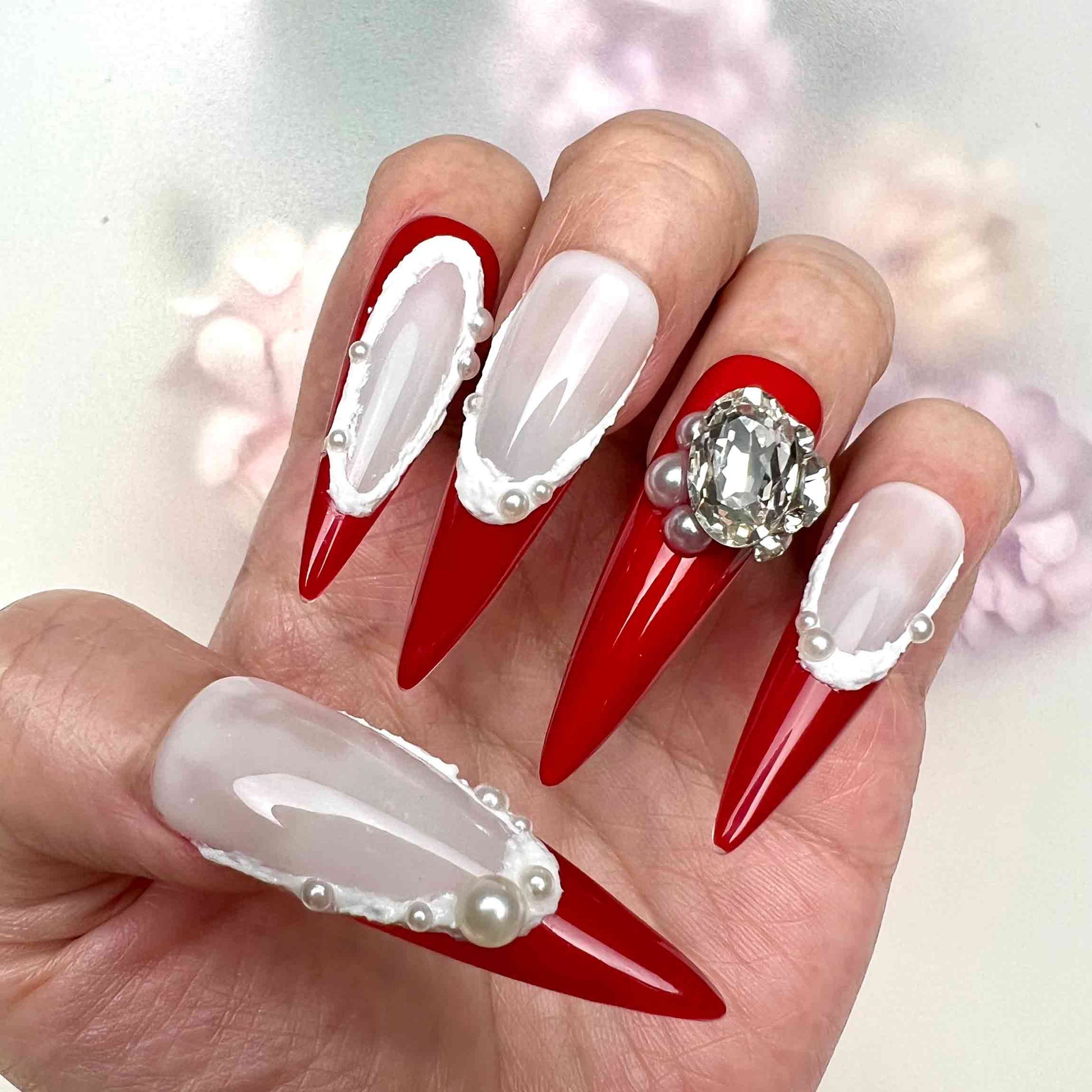Law &amp; Chopper Christmas Nails – One Piece Press-On Set, 3D Gem &amp; Pearl Santa Design | Dragonnail