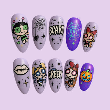 Creepy Dolls Halloween Press On Nails Cartoon Nail Art Spooky Girls Nails Creepy Cute Halloween Nails Spooky Nailsghost Nails For Party Dragonnail