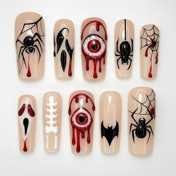 Creepy Halloween Press On Nails 3d Nail Art For Halloween Party Spider Holiday Almond Nails Custom Handpainted Nails Dragonnail