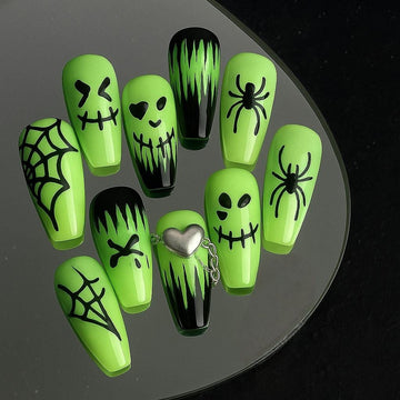 Creepy Halloween Press On Nails Spooky Chic Nails Witchy Neon Fake Nails 3d Spider Web Gothic Nails Set Dragonnail