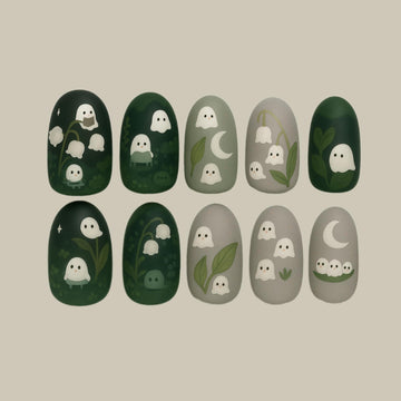 Cute Halloween Ghost Press On Nails Spooky Ghost And Plants Press On Nails Scary Cute Halloween Fake Nails Kawaii Nails 3d Nail Art Dragonnail
