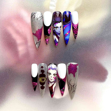 Widowmaker Nails – Overwatch Game Press-On Set, Purple &amp; Blue Sniper Web Design | Dragonnail