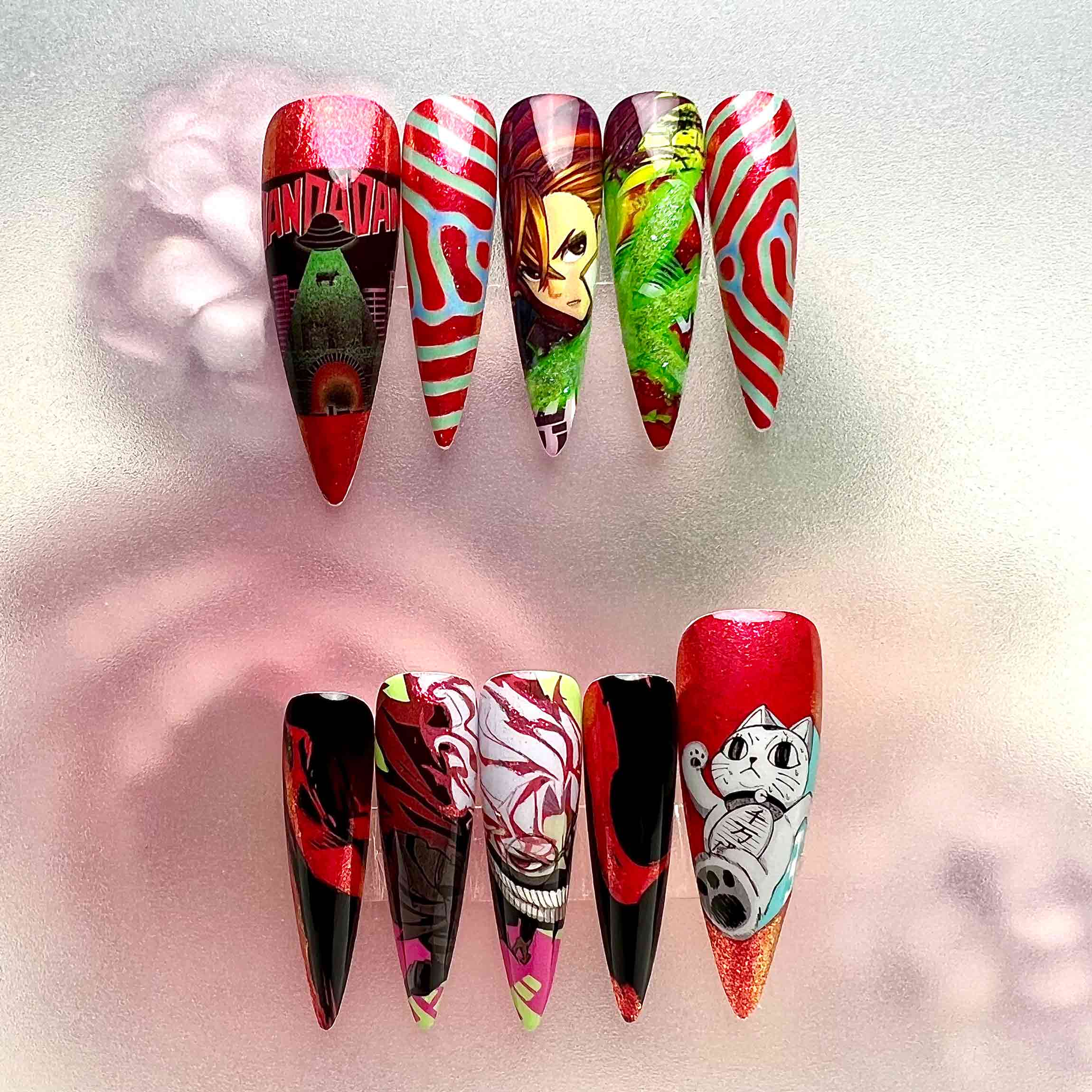 Tanjiro Kamado Nails – Demon Slayer Press-On Nail Set, Water Breathing Red Edition | Dragonnail