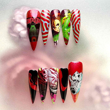 Tanjiro Kamado Nails – Demon Slayer Press-On Nail Set, Water Breathing Red Edition | Dragonnail