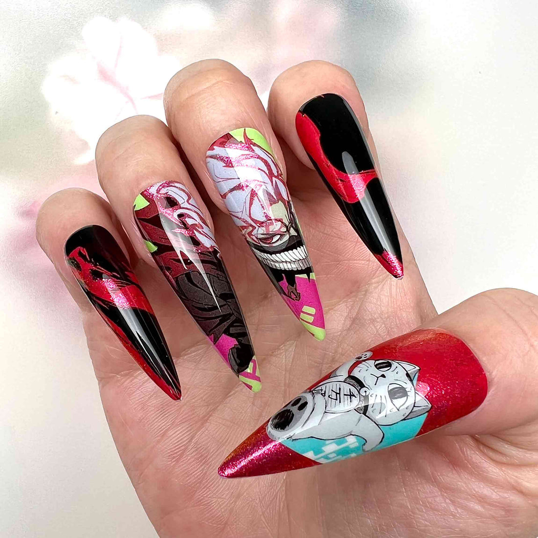 Tanjiro Kamado Nails – Demon Slayer Press-On Nail Set, Water Breathing Red Edition | Dragonnail
