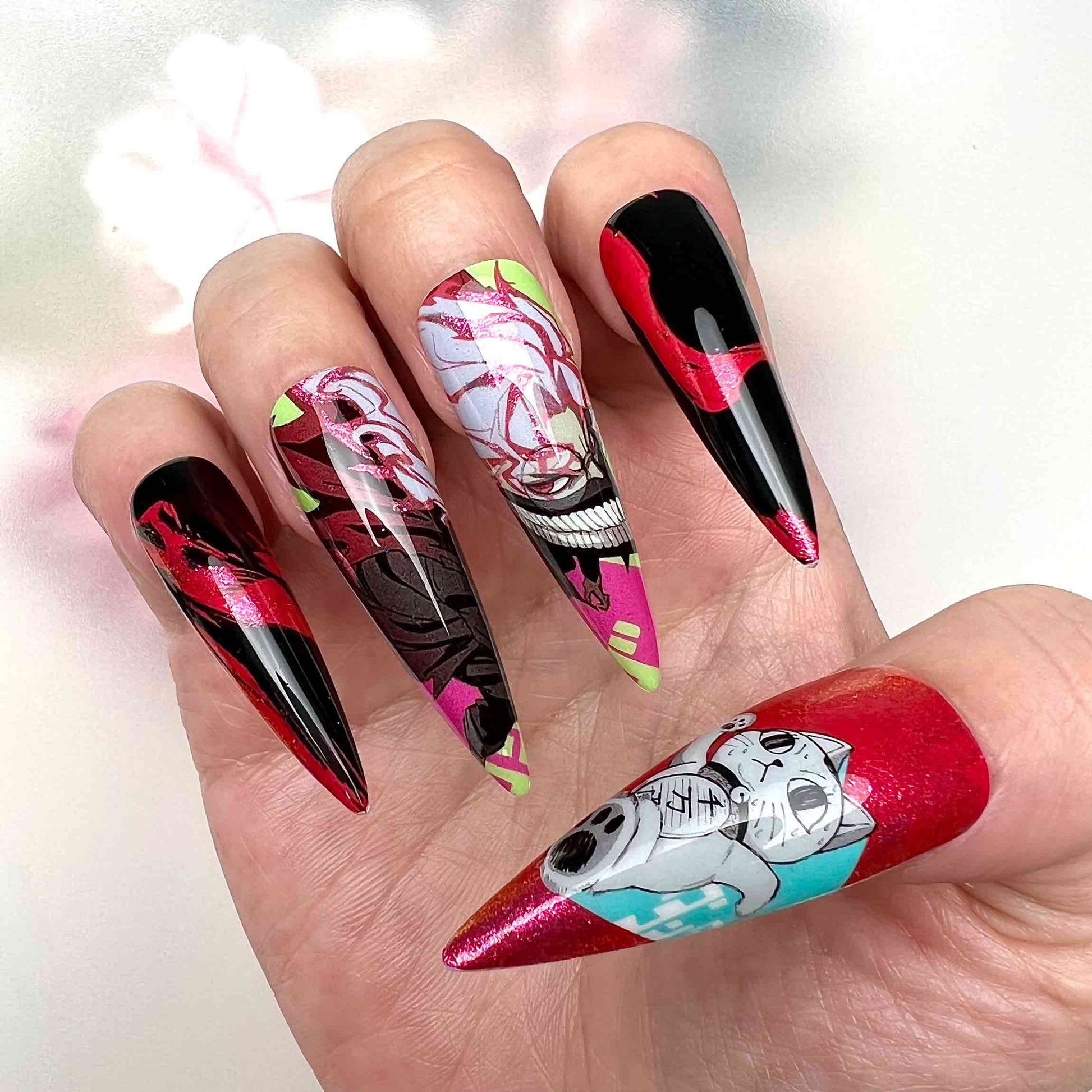 Tanjiro Kamado Nails – Demon Slayer Press-On Nail Set, Water Breathing Red Edition | Dragonnail