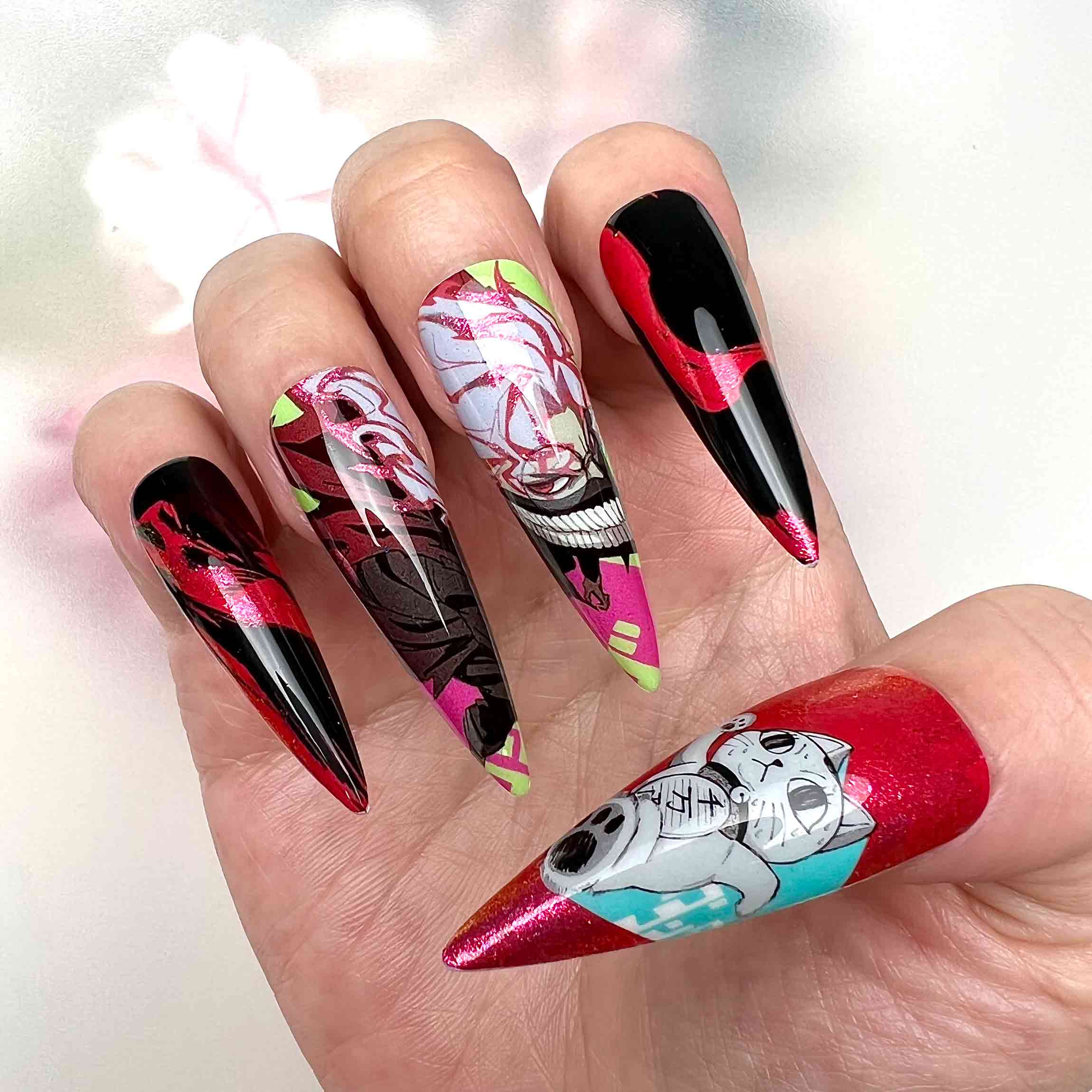 Tanjiro Kamado Nails – Demon Slayer Press-On Nail Set, Water Breathing Red Edition | Dragonnail
