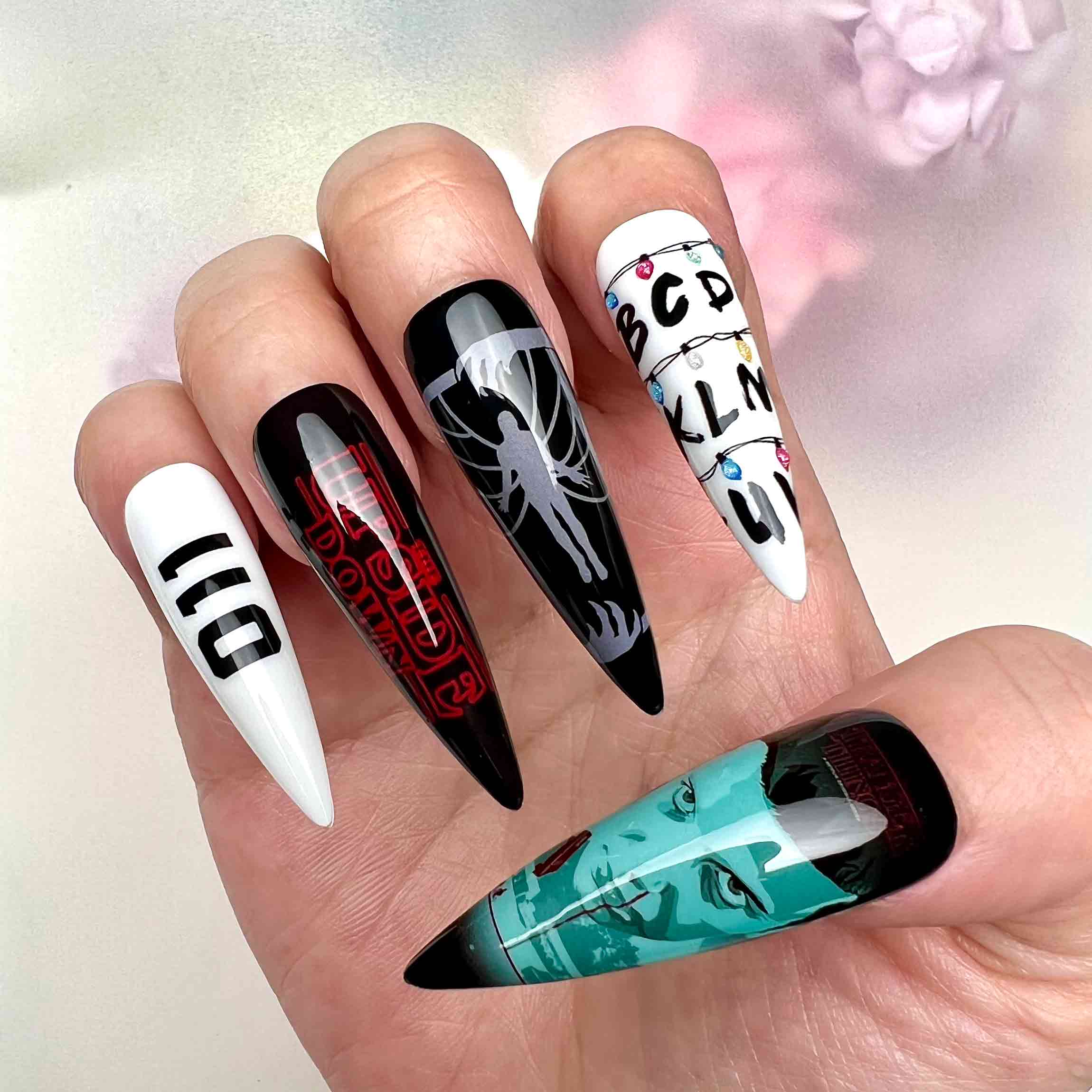 Stranger Things Nails – Eleven &amp; Vecna Press-On Set, 3D Demogorgon Upside Down Design | Dragonnail