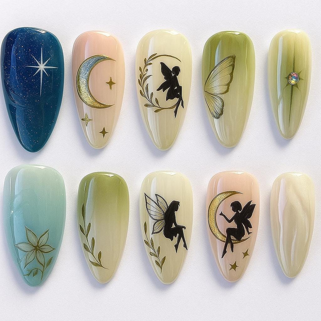 Fairy Moon Aesthetic Press On Nails 3d Nail Art Mystical Nails Fantasy Nails Celestial Nails Dragonnail