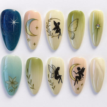 Fairy Moon Aesthetic Press On Nails 3d Nail Art Mystical Nails Fantasy Nails Celestial Nails Dragonnail