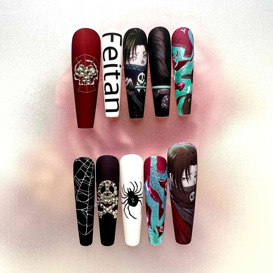 Feitan Portor Nails – Hunter x Hunter HxH Press-On Set, 3D Skull Gem &amp; Phantom Troupe Design | Dragonnail